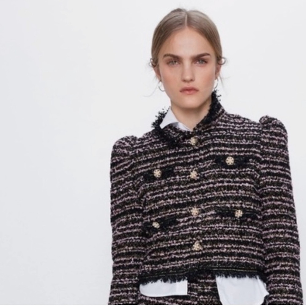 Zara Pink& Black Tweed Jacket